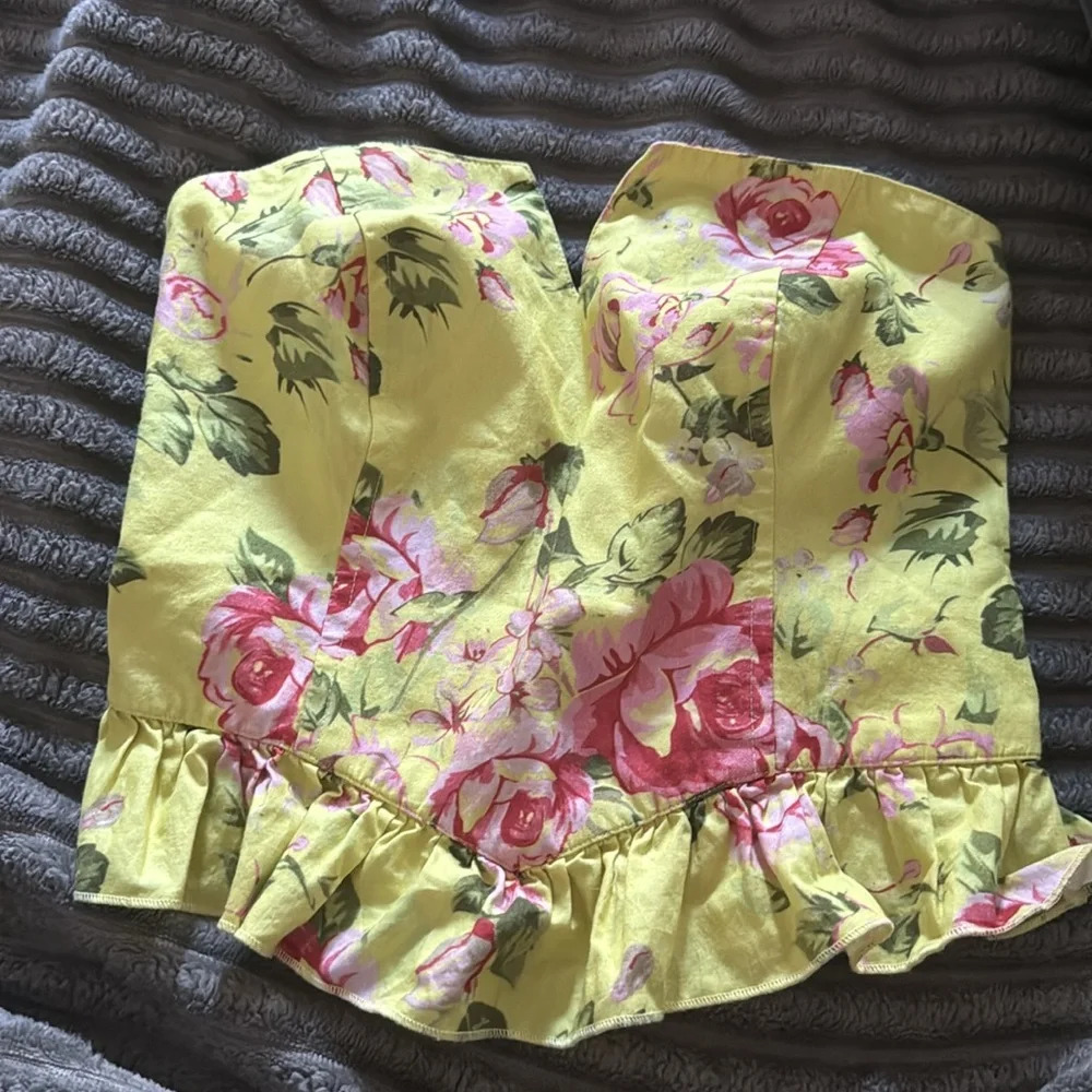 Urban outfitters strapless rose print bustier top - Picture 2 of 2
